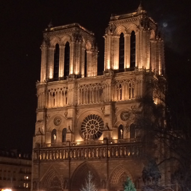 Notre Dame at night and before the fires.