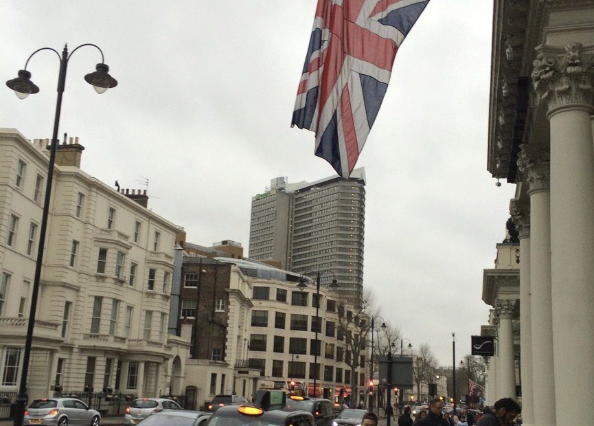 A typical london street with black cab