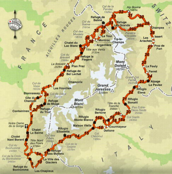Map of the Tour Du Mont Blanc
